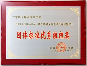 2024鋁及鋁合金有色消光電泳型材團(tuán)體標(biāo)準(zhǔn)優(yōu)秀組織獎